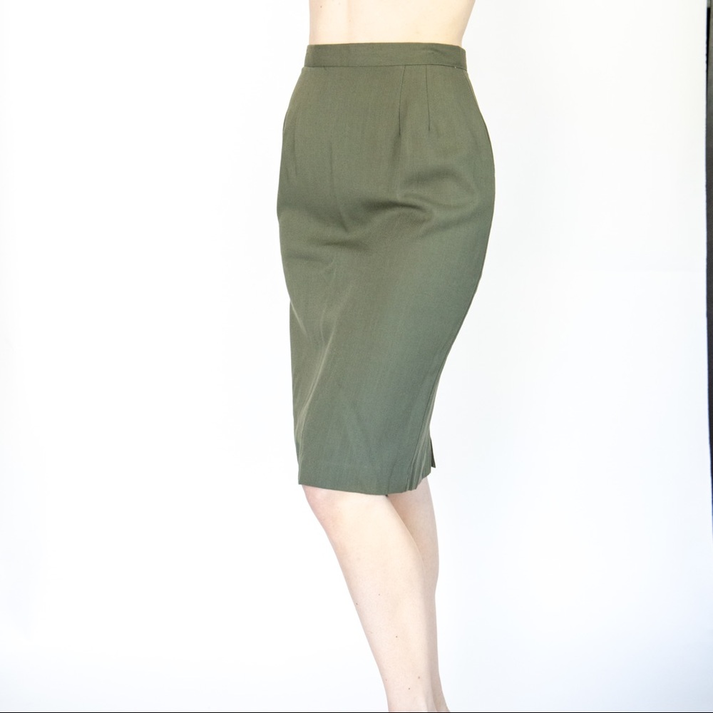 Vintage Olive Classic Pencil Skirt